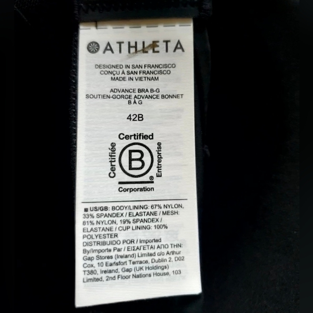 ATHLETA Advance Bra B-G Black High Impact Sports Bra Size 42B #405744 RT$69 NEW - Picture 8 of 10